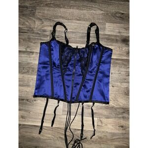 Torrid Whimsy Goth Size 40 Lace Up Crop Corset Bustier Black Blue Garters